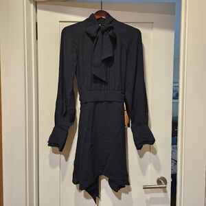 Reiss Ellie Tie-Neck Dress Navy NWT